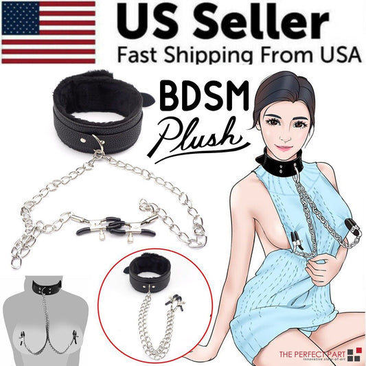 PU Leather BDSM Collar and Nipple Clamps Set