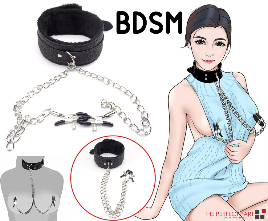 PU Leather BDSM Collar and Nipple Clamps Set